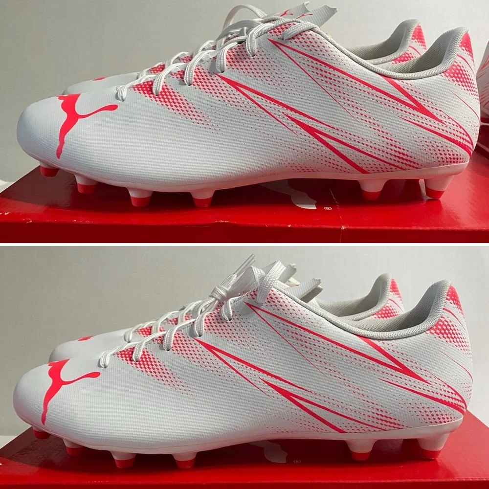Puma, Men Size 11.5/ Men Size 12, Attacanto FG/AG, Puma White- Fire Orchid